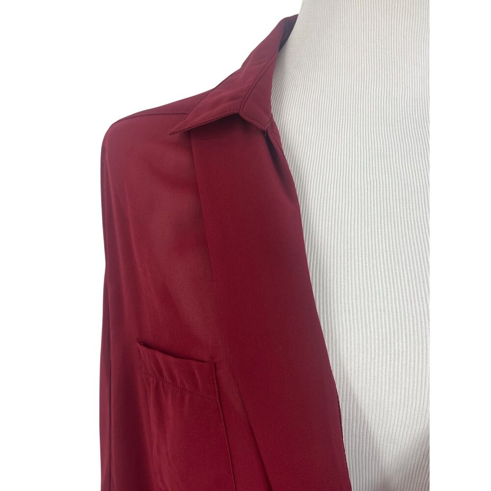 Vintage Romeo & Juliet Couture Silk Blend Burgundy Draped Surplice Sheer Blouse - Picture 4 of 16